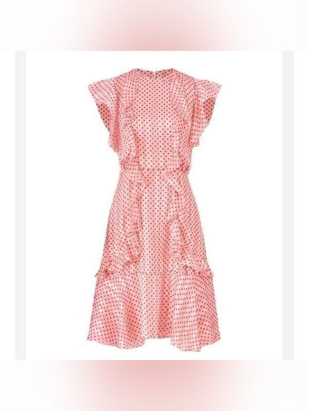 Designer ML Monique Lhuillier Women's Pink Polka Dot Ruffle Lined Dress Size 6